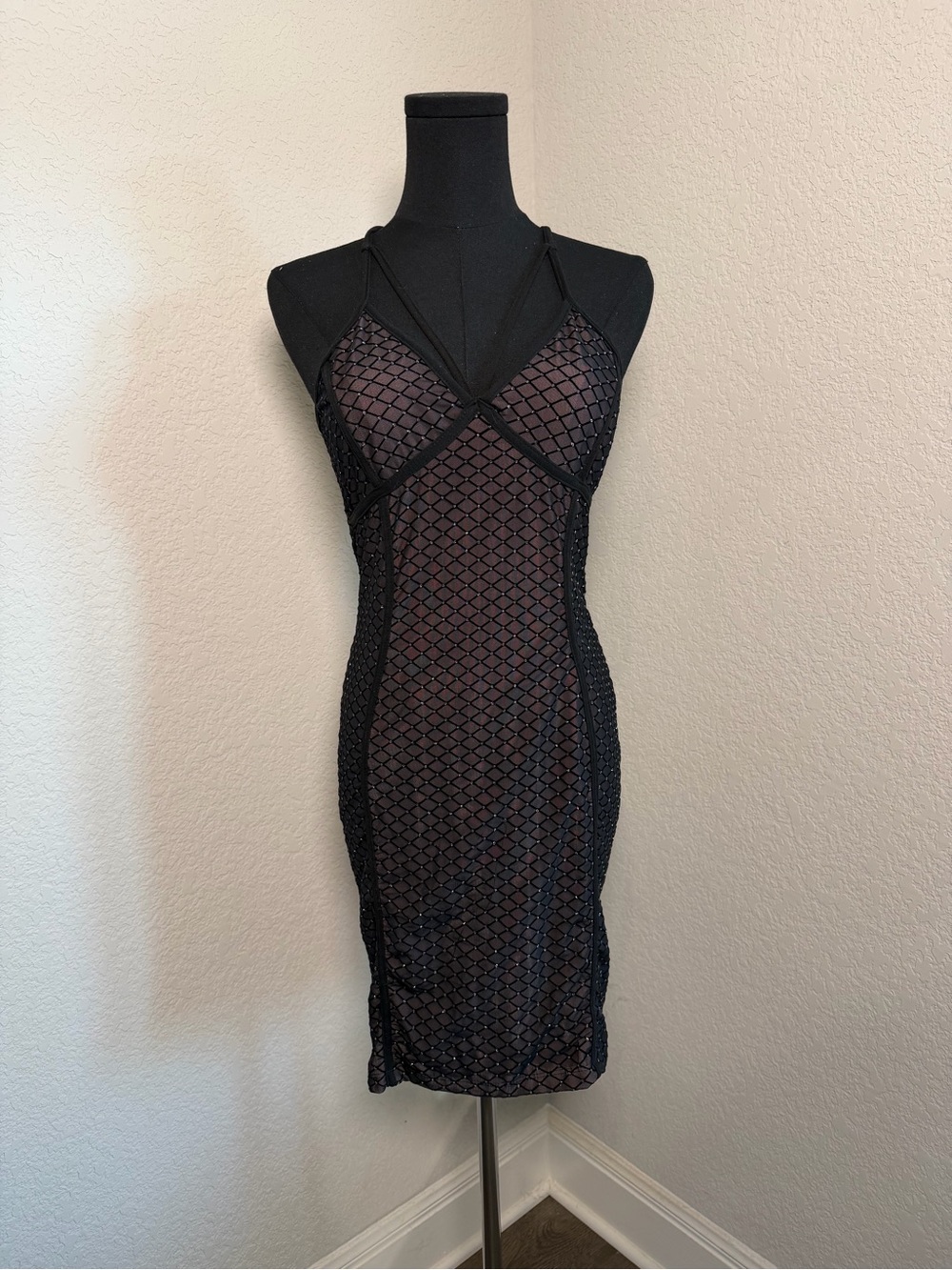 Fashion Nova Black Sheer Lace Mesh Slip Dress